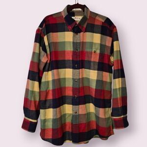 Orvis Mens Button Down Shirt Multicolor Plaid Long Sleeve Flannel Pocket L | EUC